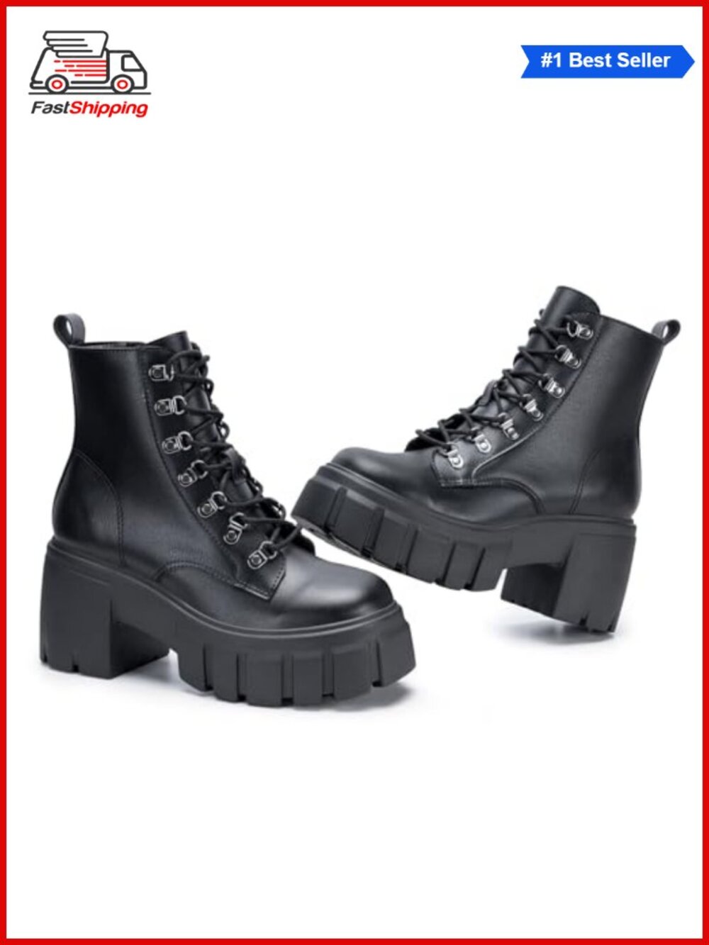 ✨ FITORY Womens Combat Boots Ankle Booties Lace Up High Heel Chunky Platform